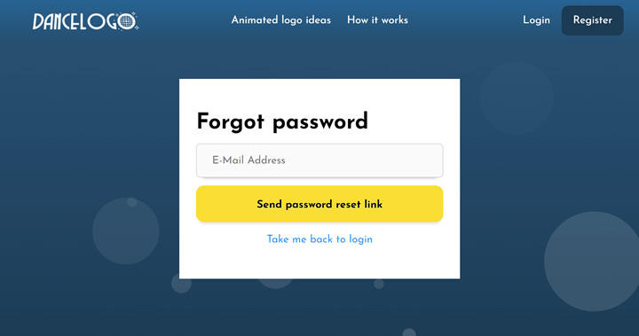 DanceLogo forgot password page