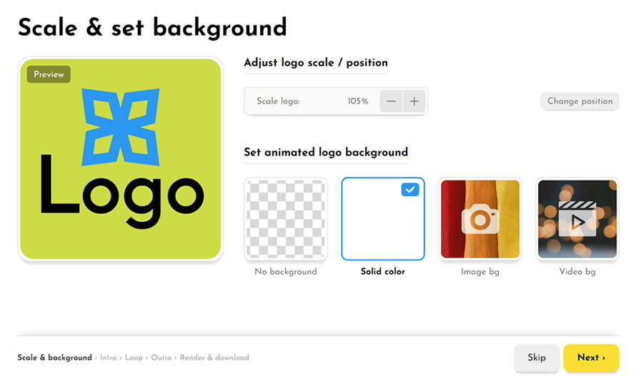 Adjust logo's scale, position, and background