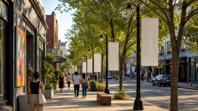 A neighborhood banner system works best when place leads the identity
